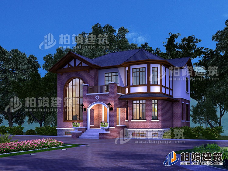 二層英倫風格新農(nóng)村住宅自建房設(shè)計圖及效果圖BZ2501-美式風格