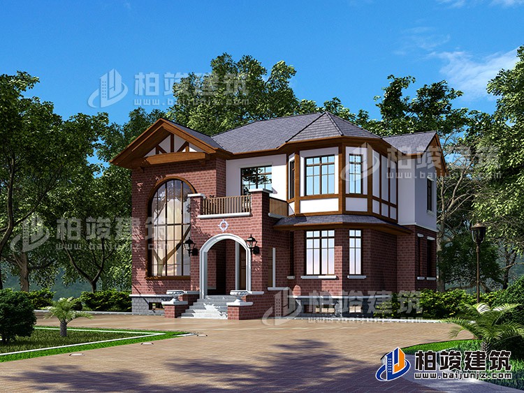 二層英倫風格新農(nóng)村住宅自建房設(shè)計圖及效果圖BZ2501-美式風格