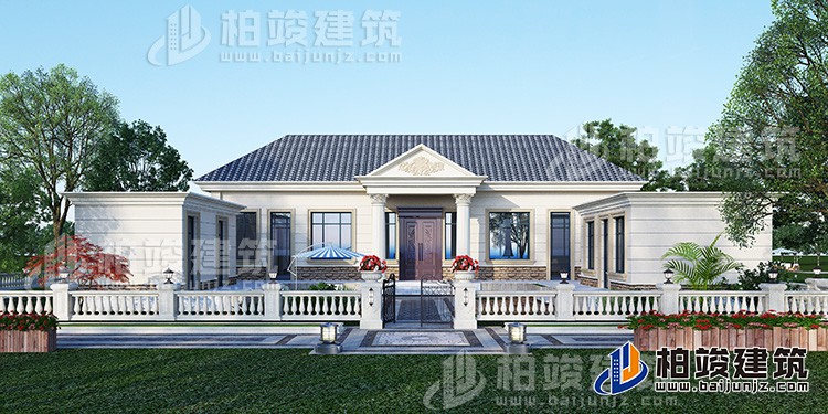 農(nóng)村蓋房設(shè)計大全一層房子的設(shè)計圖紙，帶漂亮的小院子BZ116-簡歐風(fēng)格