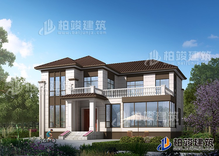 農(nóng)村25萬別墅款式二層自建房設(shè)計(jì)圖，外觀簡(jiǎn)約大氣BZ2513-簡(jiǎn)歐風(fēng)格