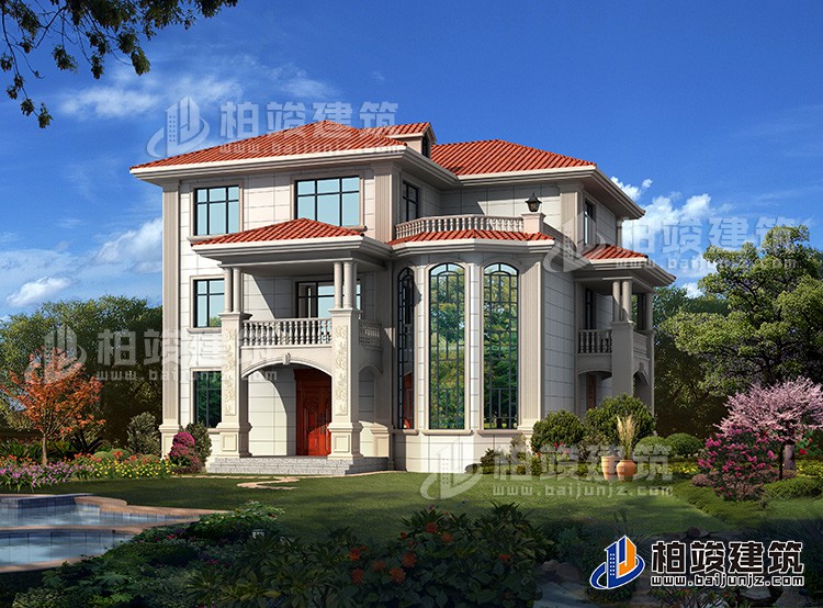 最新2020年款三層農(nóng)村自建別墅設(shè)計圖及效果圖紙BZ306-簡歐風(fēng)格