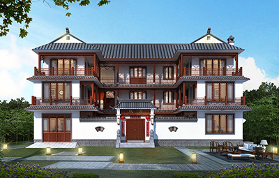 三層中式四合院房子設(shè)計(jì)圖農(nóng)村BZ3659-新中式風(fēng)格