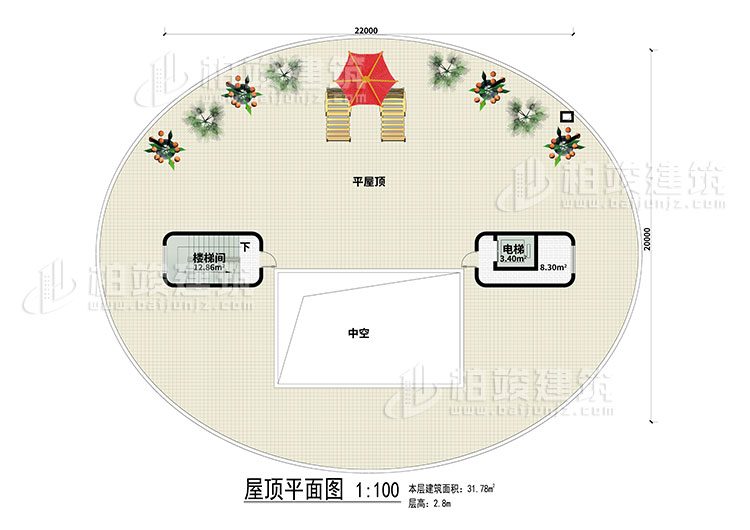 屋頂：平屋頂、樓梯間、電梯、中空