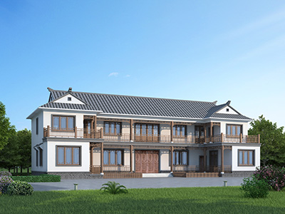 新中式二層雙拼別墅設(shè)計(jì)圖紙BZ2738-新中式風(fēng)格